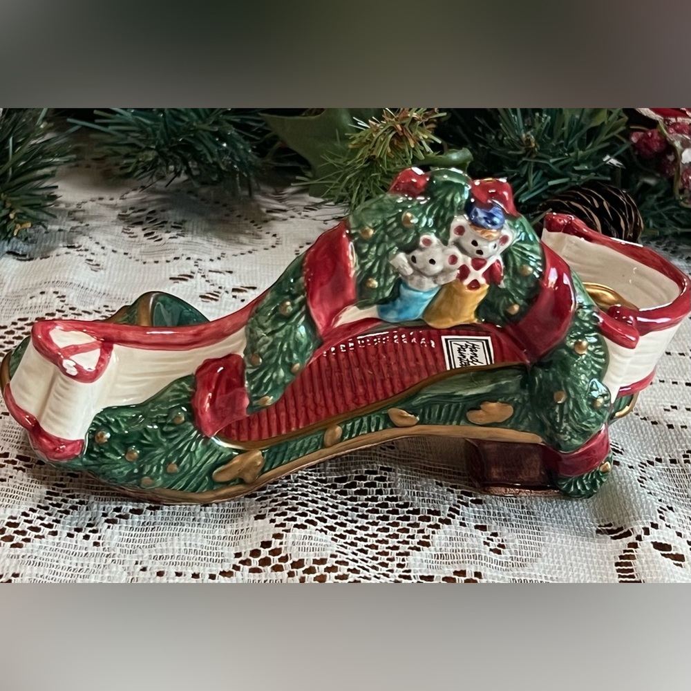 Vintage 1993 Fitz & Floyd Christmas Holiday Trinket Dish Shoe Not Even A Mouse